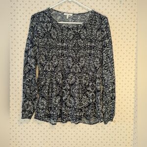 Maurice Smocked Bell sleeves Women's Top M Black white floral fairy